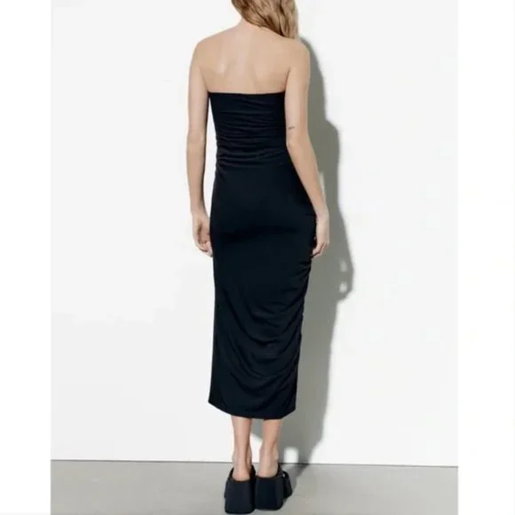 NWT Zara draped midi dress black - Picture 7 of 7